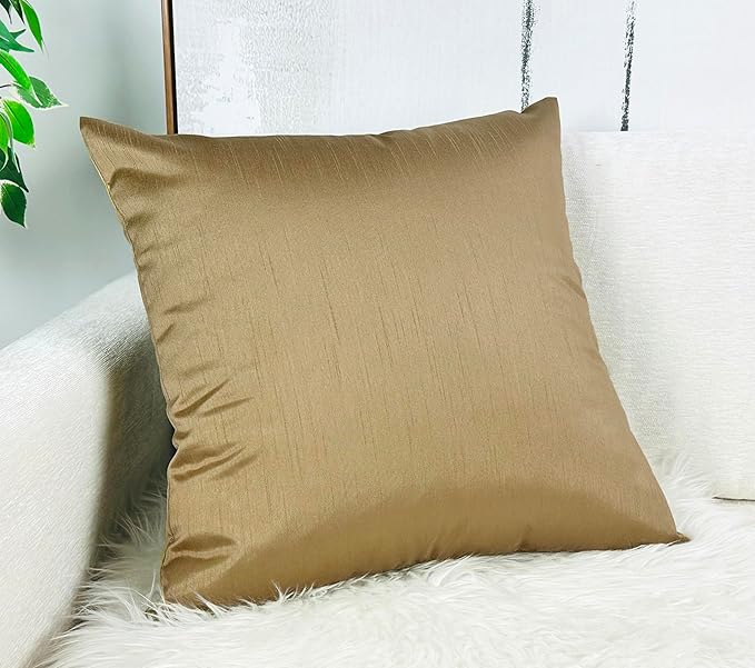 Aiking Home 24x24 Inches Faux Silk Square European Shams, Zipper Closure, Brass (Set of 2)