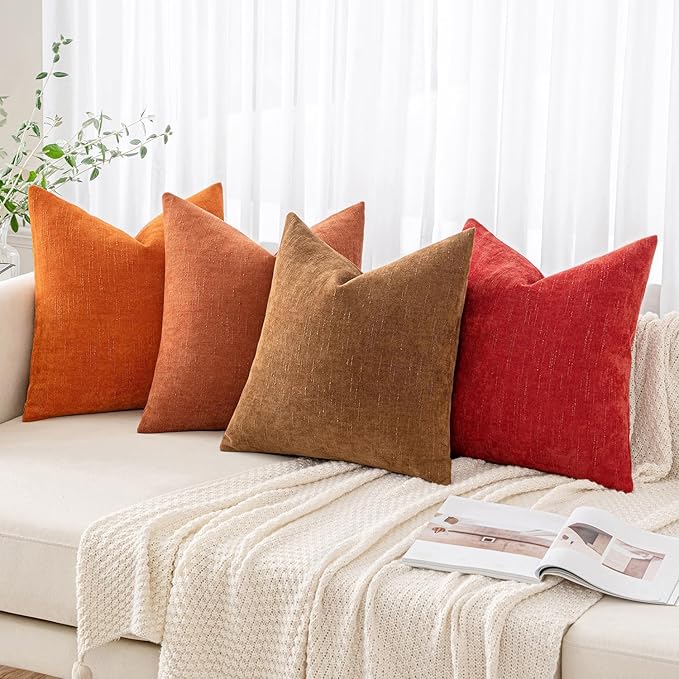 MIULEE Pack of 2 Christmas Decorative Throw Pillow Covers Soft Chenille Throw Pillows Solid Textured Cushion Covers for Couch Sofa Bedroom Living Room 18x18 Inch, Red