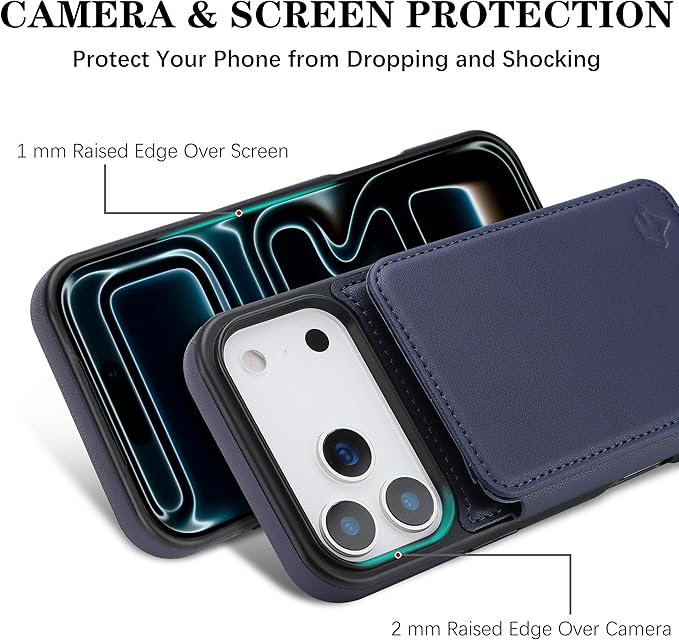 GUERNICA for iPhone 17 Pro Max (6.9") Case Wallet with Card Holder, RFID Blocking Leather Protection, Shockproof Women Men Phone Case for Apple 17 Pro Max, Blue