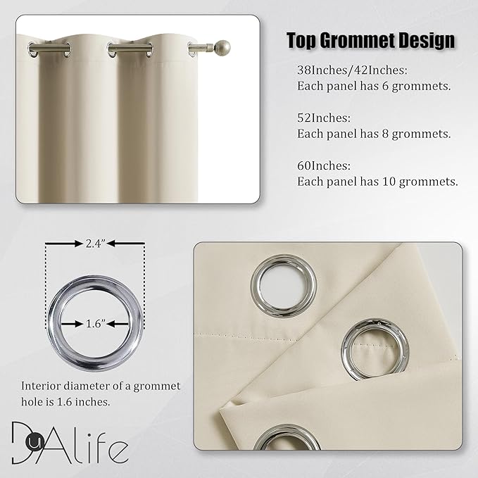 DUALIFE Cream Beige Grommet Room Darkening Curtains 60 x 96 Inches, 2 Panels