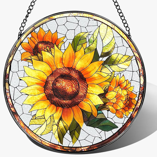 8-Inch Stained Glass Ornament, Stained Glass Window Hanging, Suncatcher Window Hanging, Home Decor, Sunflower Ornament | Mother's Day, Christmas, Birthday | Gifts for Flower Lovers, Mom & Friend