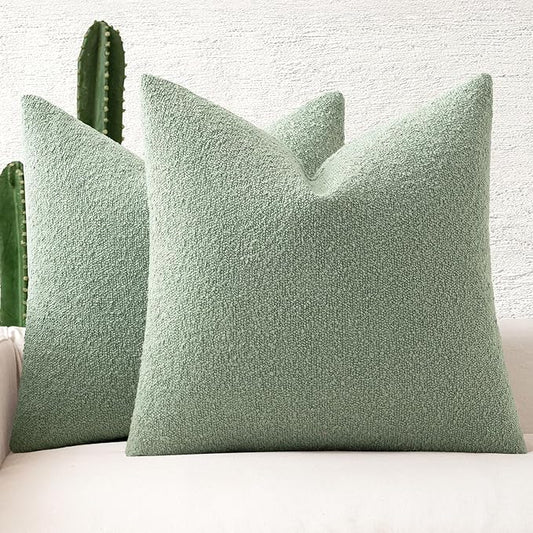MIULEE 20x20 Inch Decorative Pillow Covers for Couch Bed Set of 2 Textured Boucle Neutral Winter Throw Pillows Greyish Green Accent Solid Cushion Pillowcases Sofa Livingroom Home Decor