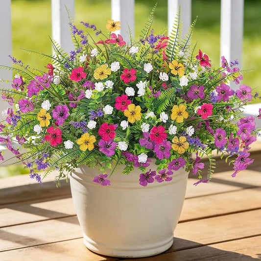 Artificial Fake Flowers for Outdoor Decoration 12 PCS Faux Silk Daisy Flowers for Outdoor Planters Fern Boxwood Monkey Grass UV Resistant for Outside Home Porch Patio Planter Decor