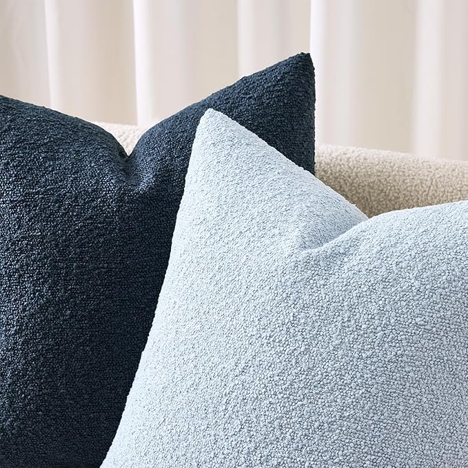 ANRODUO Pack of 2 Textured Boucle Throw Pillow Covers Soft Light Blue Euro Decorative Accent Solid Pillow Cases Cozy Modern Couch Cushion Case for Bed Sofa Bedroom Living Room Home Decor, 22 x 22 Inch
