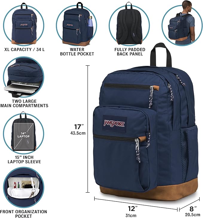 JanSport Cool Backpack, with 15-inch Laptop Sleeve - Large Computer Bag Rucksack with 2 Compartments, Ergonomic Straps, Russet Red
