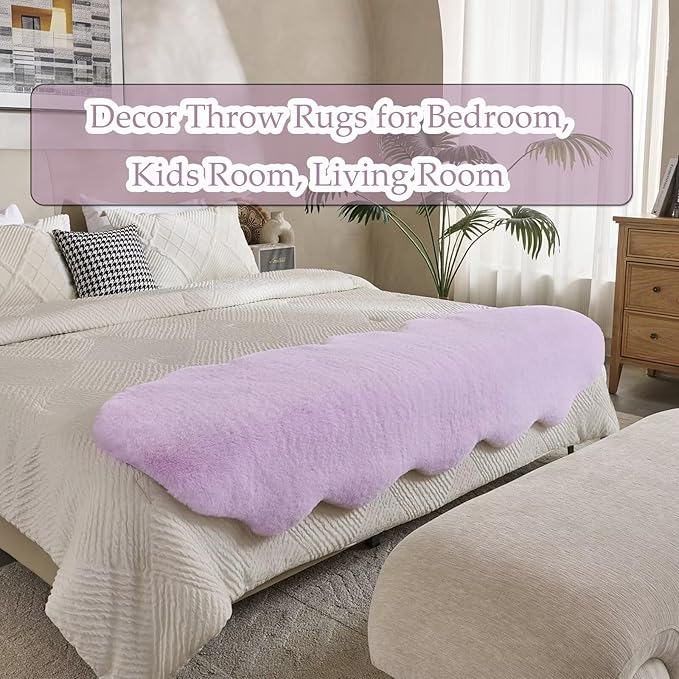 1700GSM Fuzzy Faux Sheepskin Fur Area Rug,Extra Soft Faux Fur Mat,Fluffy Shaggy Fur Rug for Bedroom Living Bedside Rug Room Decor-Lavender, 2 x6 ft