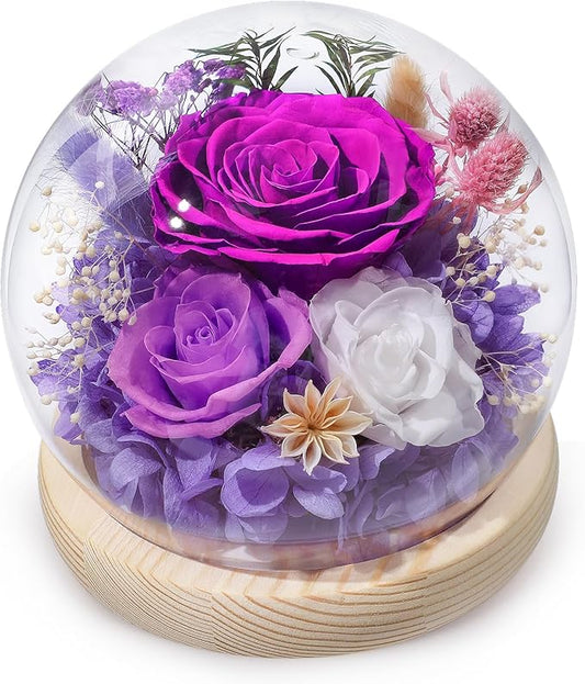 FIACO Gifts for Mom Women Birthday Preserved Flowers in Glass Dome Forever Fresh Flowers for Delivery Eternal Roses Gifts for Grandma Sister Daughter Wife