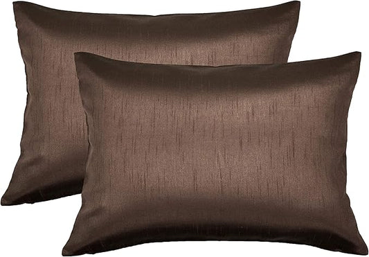 Aiking Home 12x18 Inches Faux Silk Rectangular Throw Pillow Cover, Zipper Closure, Brown (Set of 2)