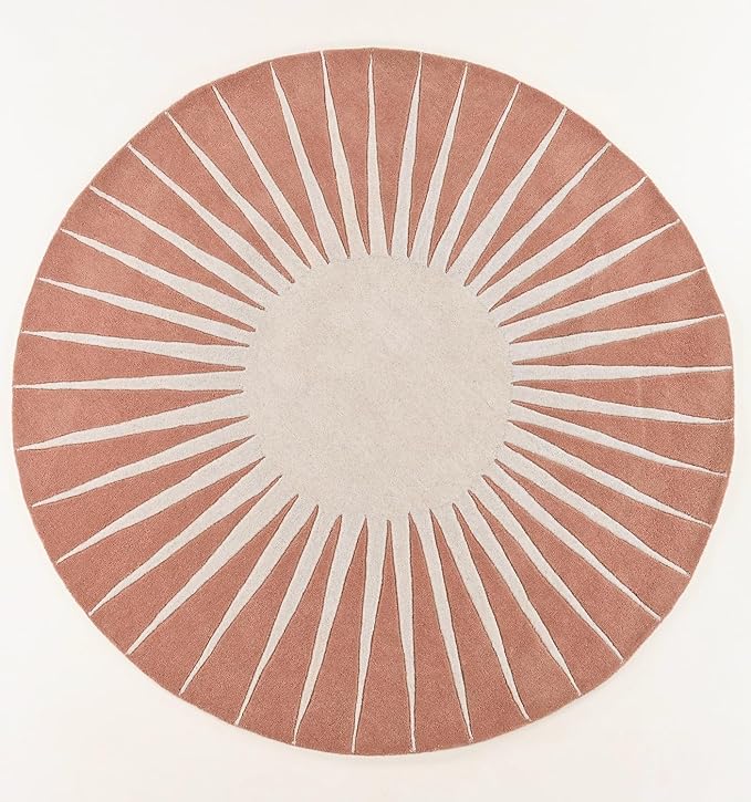 Modern Round Area Rug – Hand-Tufted with 100% NZ Wool, Thick & Soft Circular Carpet for Living Room, Bedroom & Dining Room Decor (Soft Pink, 6' Round)