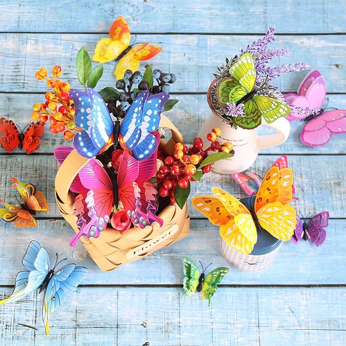 Somotersea 24Pcs 3D Butterfly Wall Decor for Birthday Party Decorations Bedroom Magnets Butterflies Colorful