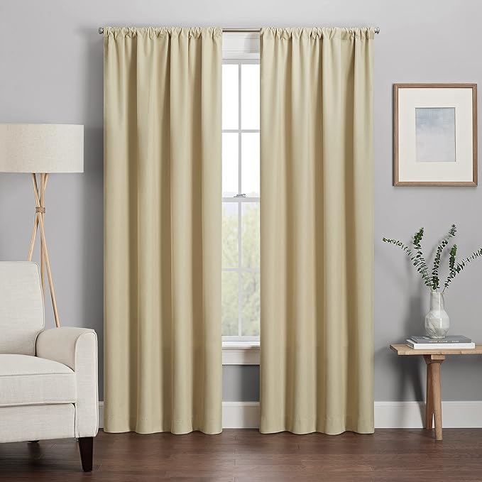 ECLIPSE Kendall Modern Blackout Thermal Rod Pocket Window Curtain for Bedroom or Living Room (1 Panel), 42 in x 84 in, Cafe