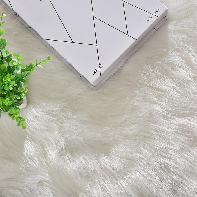 White Faux Sheepskin Fuzzy Fur Rugs for Bedroom Small Machine Washable Fluffy Area Rugs for Living Room 2x4 Shag Nursery Rug