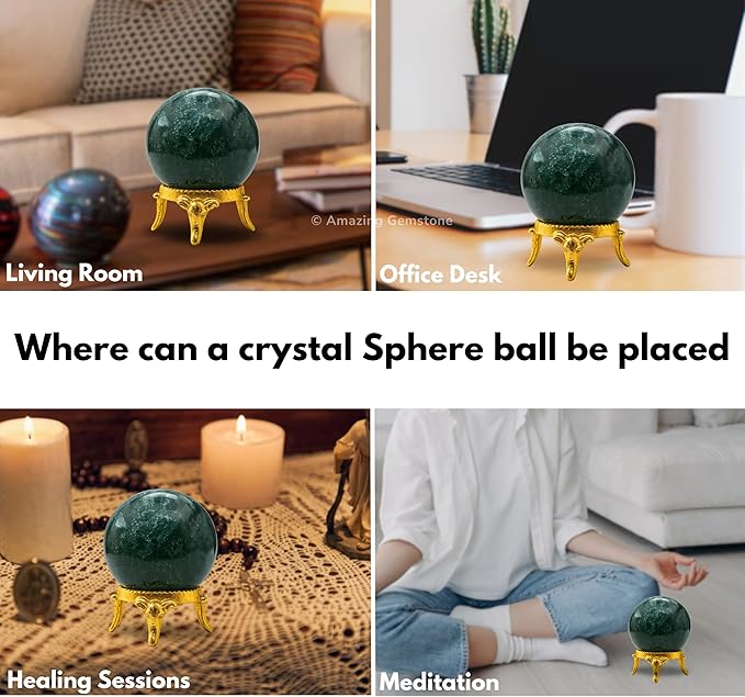 Amazing Gemstone Moss Agate Crystal Ball with Stand - 1.5" Inches Crystal Sphere Meditation Balls for Witchcraft and Decorative Balls