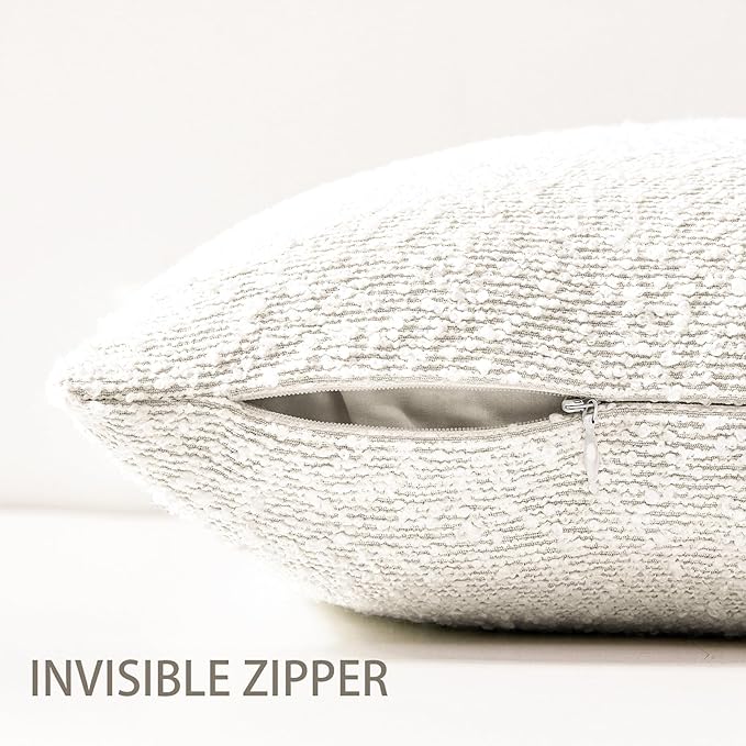 Boucle Decorative Throw Pillow Covers for Couch Set of 2, 22x22 inches, White