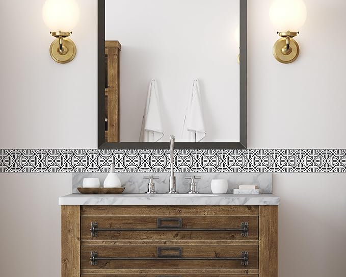 FLFK Mirror Frame Border - Black and White Peel and Stick Wall Borders Wallpaper Decal Trim Tape Geometric Pattern 5" x 240"
