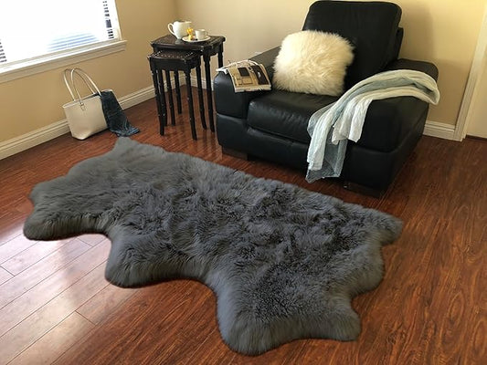 Free Shape Luxury Soft Fluffy Shag Area Rug Triple Side by Side 3'x6', 90x180cm - Vegan Fur Ultra Soft Indoor Carpet Nursery Rugs for Bedroom Home Decor, Dark Grey