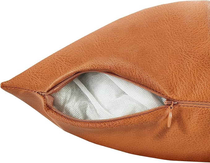 Faux Leather Throw Pillow Covers 18X18 Inch Brown Outdoor Modern Farmhouse Solid Decorative Pillow Covers for Room Couch Living Bedroom Bed Sofa Single Sutures