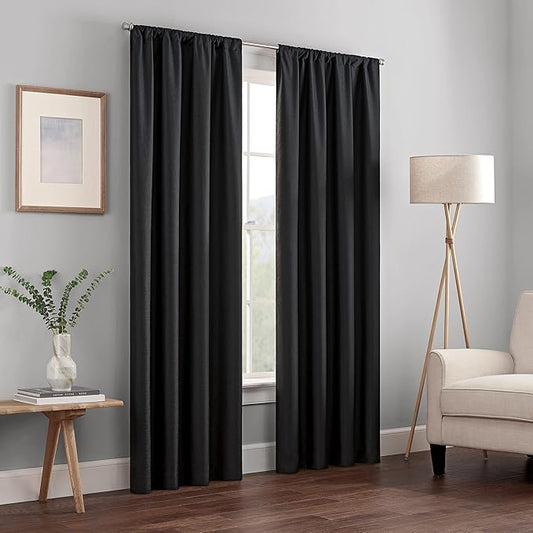ECLIPSE Kendall Modern Blackout Thermal Rod Pocket Window Curtain for Bedroom or Living Room (1 Panel), 42" x 54", Blac