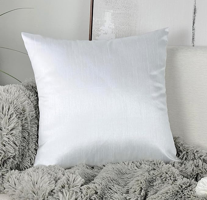 Aiking Home Collection 26x26 Inches Faux Silk Square European Shams, Zipper Closure, White (Set of 2)