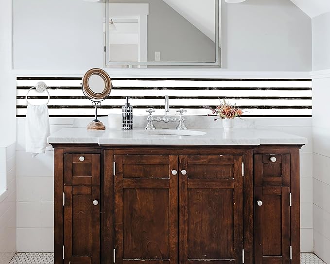 FLFK Wallpaper Border - Black and White Striped Wall Borders Decal Peel and Stick Trim 9" x 240"
