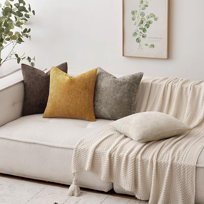 MIULEE Pack of 2 Couch Throw Pillow Covers 22x22 Inch Neutral Dark Brown Boho Accent Decorative Pillow Covers Soft Chenille Farmhouse Cushion Covers for Home Decor Bed Sofa Living Room