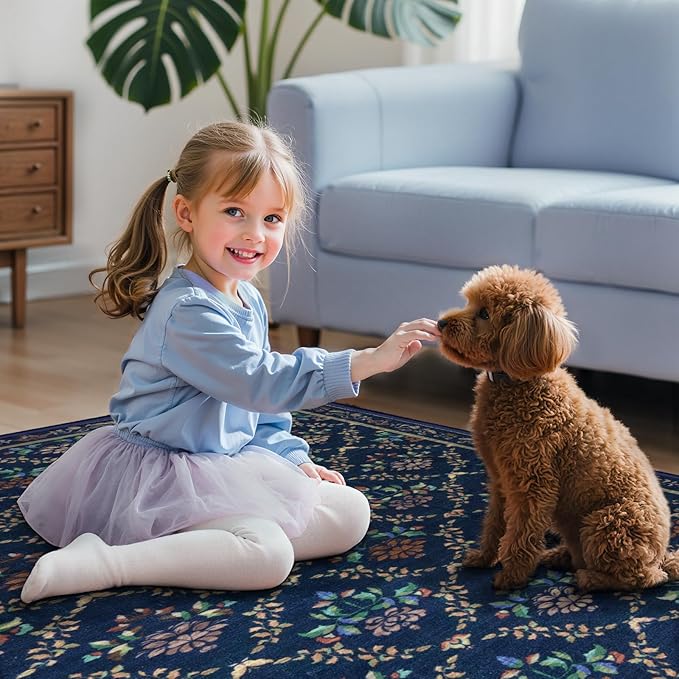 Tangsoo 2x3 Small Washable Entry Rug,Non Slip Blue Floral Throw Area Rugs for Entryway,Front Door Mats Indoor Entrance Carpet for Kitchen Office Laundry, Soft Kids & Pets Friendly