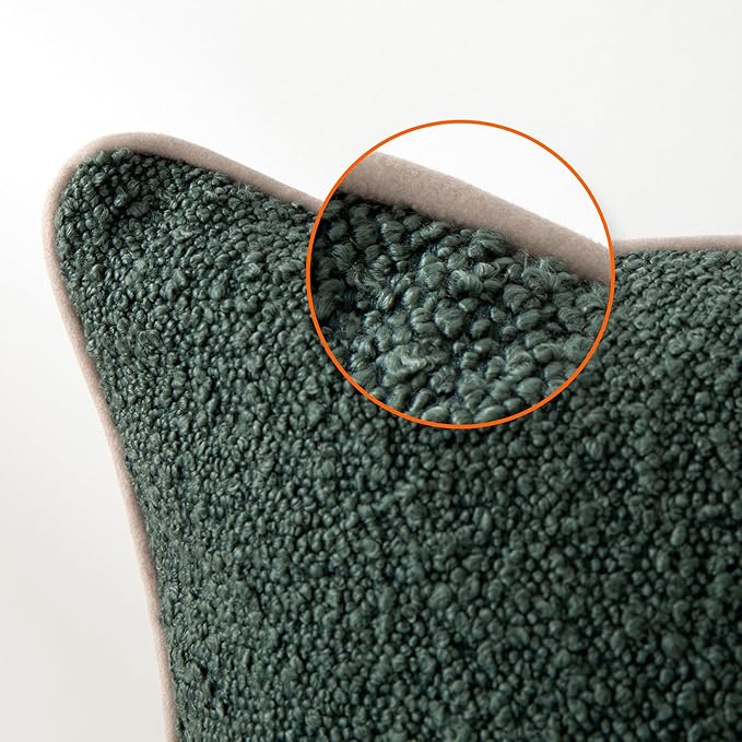 Amazon Basics Boucle Throw Pillow Covers for Couch, Living Room, Home Decor with Hidden Zipper, Green, 18×18in, Pack of 2