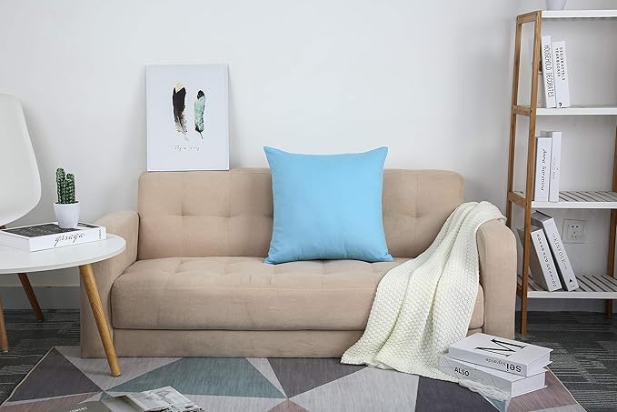 TangDepot Handmade Decorative Solid 100% Cotton Canvas Throw Pillow Covers/Cushion Covers, 45 Colors Available - (18" x18" , Sky Blue, 2 Count (Pack of 1))