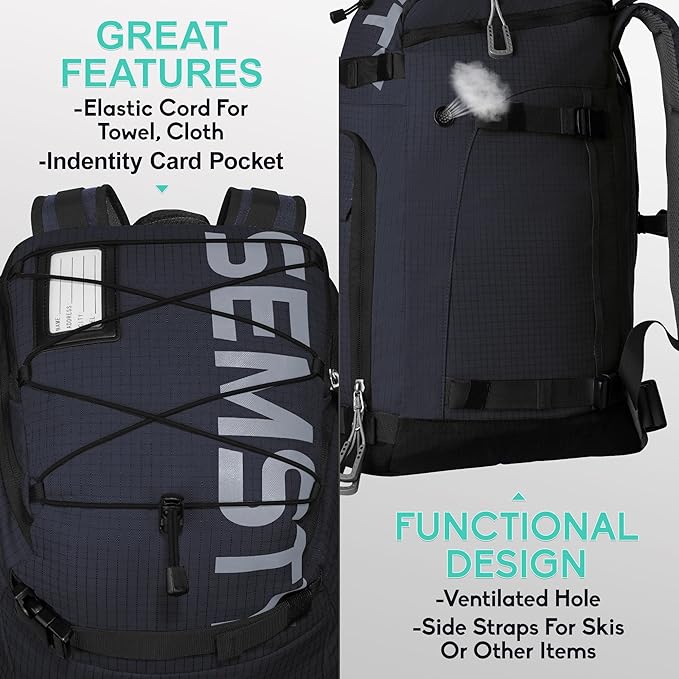 Ski Boot Bag, 55L/70L Waterproof Ski and Snowboard Boots Travel Backpack for Skis, Snowboard, Ski Helmet, Goggles, Gloves & Accessories