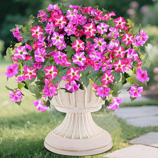Artificial Fake Flowers for Outdoor Plants Decoration,2 Pcs Faux Petunias Flowers Plants UV Resistant Silk for Porch Yard Garden Home Indoor Decor(Purple Red)