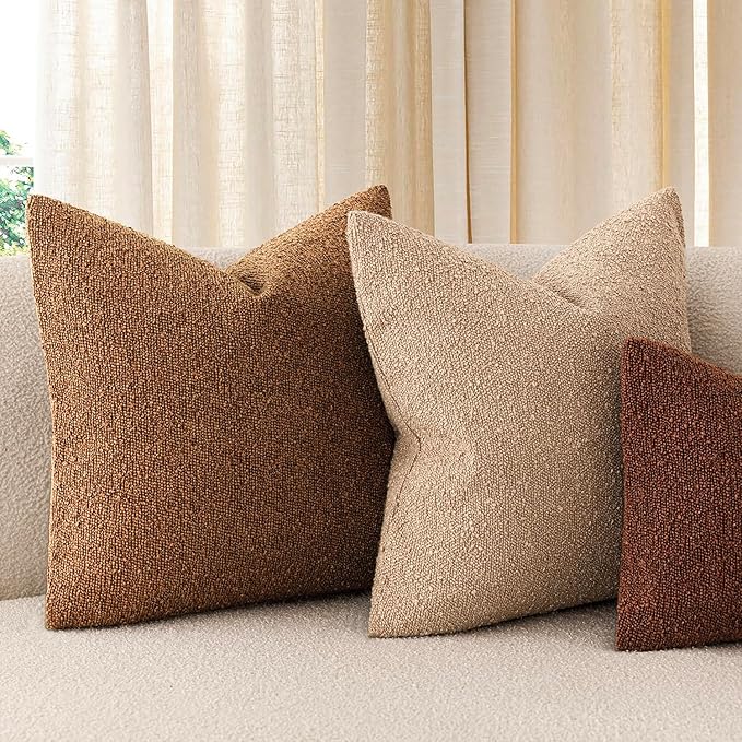 Foindtower Decorative Textured Boucle Throw Pillow Covers Accent Solid Pillow Cases Neutral Soft Cozy Couch Cushion Case for Chair Sofa Bedroom Living Room Home Decor 16x16 Inch,1PC,Hazel Brown