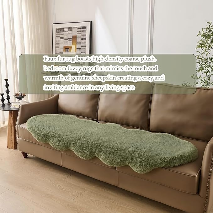 1700GSM Fuzzy Faux Sheepskin Fur Area Rug,Extra Soft Faux Fur Mat,Fluffy Shaggy Fur Rug for Bedroom Living Bedside Rug Room Decor-Sage Green, 4 x6 ft