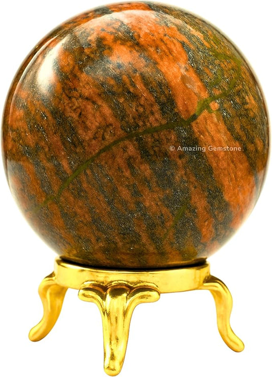 Amazing Gemstone Unakite Crystal Ball with Stand - 1.5 Inches Crystal Sphere Meditation Balls for Witchcraft and Decorative Balls
