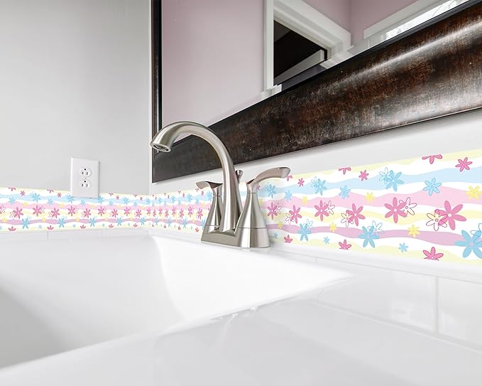 FLFK Mirror Border,Rainbow Flowers Peel and Stick Wallpaper Border Self Adhesive Wall Paper Borders for Bedroom Living Room Girl's Room Kitchen Bathroom 4"x240"