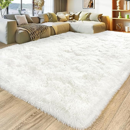 Large 9x12 Area Rugs for Living Room, Ultra Soft Shag Living Room Rug Thick Fluffy Rug for Bedroom, Plush Fuzzy Carpet for Girls Boys Kids Room Non Slip Dorm for Home Decor Aesthetic, Cream White