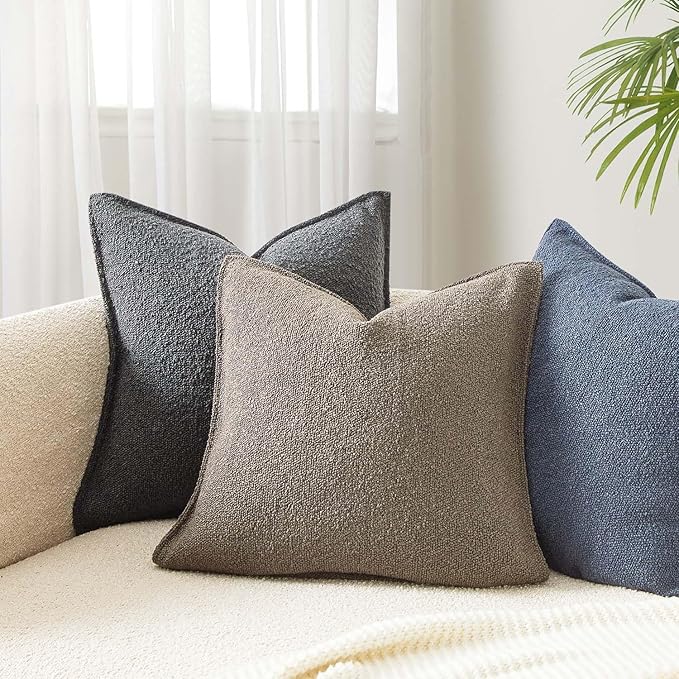 JUSPURBET 18x18 Throw Pillow Covers Set of 2 Decorative Pillow Covers for Couch Sofa Bed Cozy Boucle Textured Cushion Covers Cases with Invisible Zipper for Living Room Home Decor,Gray