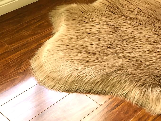 Free Shape Luxury Soft Fluffy Shag Area Rug Octo 8 Pelts 6'x8',180x240 cm - Vegan Fur Ultra Soft Indoor Carpet Nursery Rugs for Bedroom Home Decor, Camel