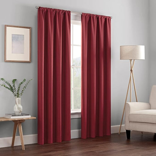 ECLIPSE Kendall Modern Blackout Thermal Rod Pocket Window Curtain for Bedroom or Living Room (1 Panel), 42" x 84", Ruby