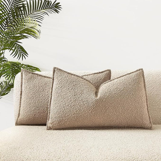 JUSPURBET 16x24 Pillow Covers Set of 2 Decorative Throw Pillow Covers Case for Couch Sofa Bed Soft Boucle Textured Lumbar Cushion Covers with Hidden Zipper for Home Decor Living Room,Oatmeal