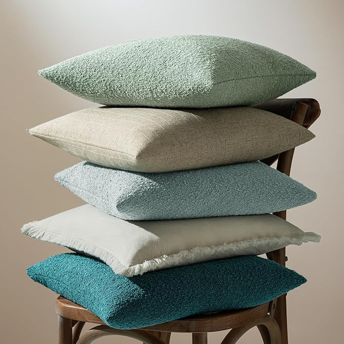 MIULEE 20x20 Inch Decorative Pillow Covers for Couch Bed Set of 2 Textured Boucle Neutral Winter Throw Pillows Aqua Blue Accent Solid Cushion Pillowcases Sofa Livingroom Home Decor