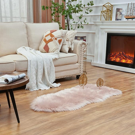 EasyJoy Ultra Soft Fluffy Shaggy Area Rug Faux Fur Rug Chair Cover Seat Pad Fuzzy Area Rug for Bedroom Floor Sofa Living Room (2 x 4 ft Sheepskin, Pink)