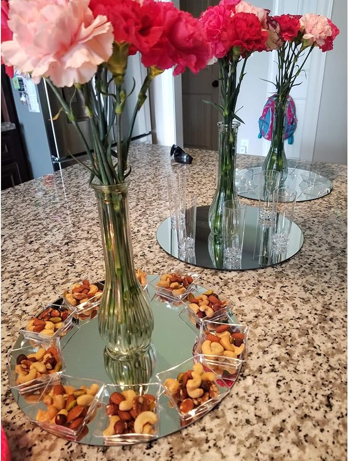 WGVI WGV Round Mirror Plate Sets Bulk 6" Diameter, 4.5 mm Thickness, Frameless Sanded Edges, Quality Thick Candle Tray, Home Event Party Wedding Table Centerpiece Wall Decor, 12 Pieces