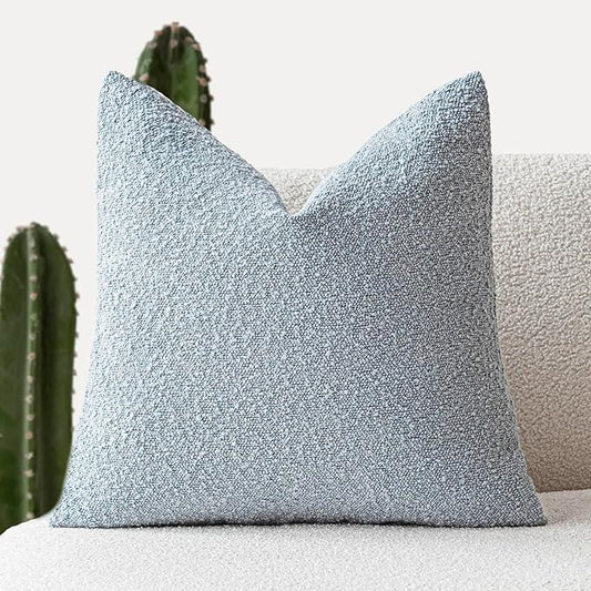 Foindtower Modern Textured Boucle Throw Pillow Covers Accent Solid Decorative Pillow Cases Cozy Woven Couch Cushion Case for Chair Sofa Bed Living Room Home Decor, 22 x 22 Inch, 1PC, Light Blue