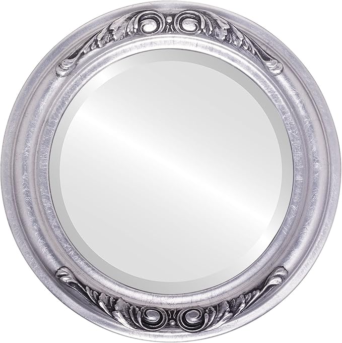 OVALCREST Round Beveled Wall Mirror for Home Decor - Florence Style - Silver Leaf with Black Antique - 22x22 Outside Dimensions