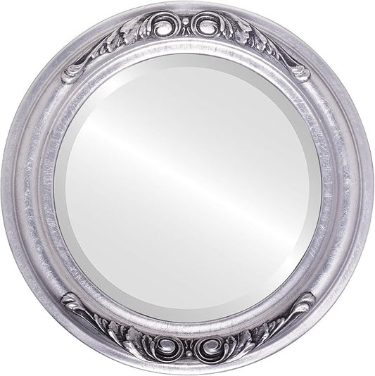 OVALCREST Round Beveled Wall Mirror for Home Decor - Florence Style - Silver Leaf with Black Antique - 22x22 Outside Dimensions