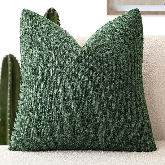 Foindtower Decorative Textured Boucle Throw Pillow Covers Accent Solid Pillow Cases Neutral Soft Cozy Couch Cushion Case for Chair Sofa Bedroom Living Room Home Decor 24x24 Inch,1PC,Pine Green
