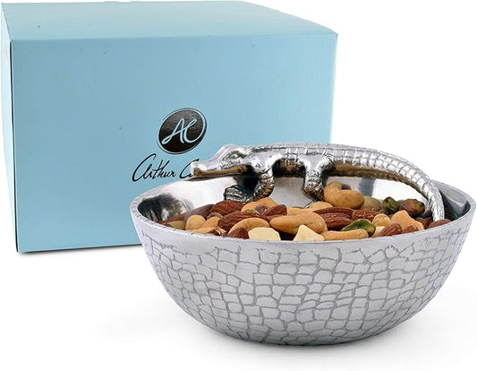 Arthur Court Designs Aluminum Metal Alligator Gator Skin Pattern Nut Snack Side Condiment Bowl 6 inch Diameter