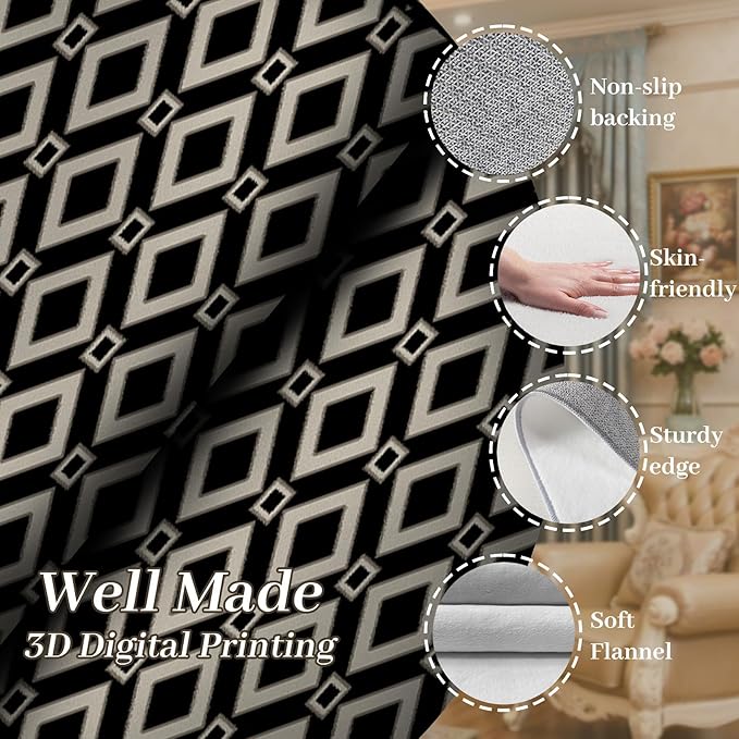 Moroccan Trellis Bedroom Area Carpets, 2.6x10ft, Modern Checkered Washable Hallway Runner Rugs, with Non Slip Backing Durable Cozy Low Pile Rug for Kitchen Bath Room Laundryroom