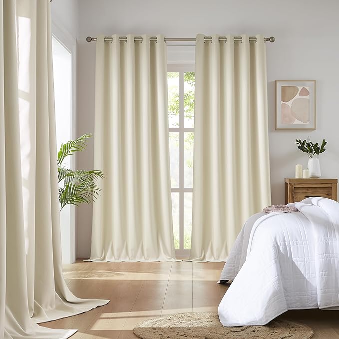 DUALIFE Cream Beige Curtains 108 Inch Length Blackout Window Drapes for Bedroom Thermal Insulated Room Darkening Curtains for Living Room,Grommet Top (60 x 108 Inches Long Buttercream, 2 Panels)