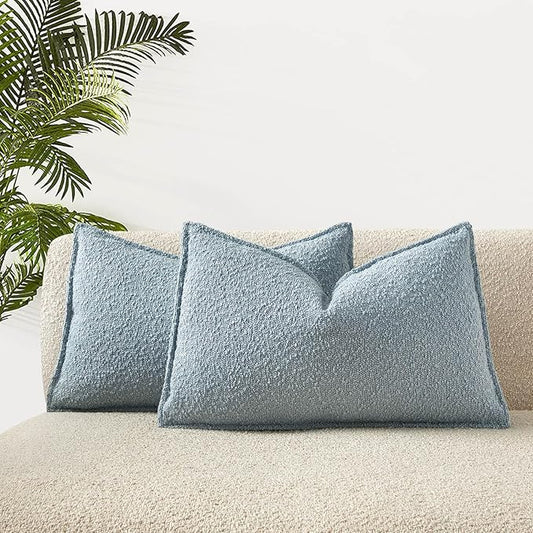 JUSPURBET Light Blue Decorative Pillow Covers 12x20 Set of 2 Throw Pillow Covers for Couch Sofa Bed Cozy Boucle Textured Lumbar Cushion Covers Cases with Hidden Zipper for Living Room Home Decor